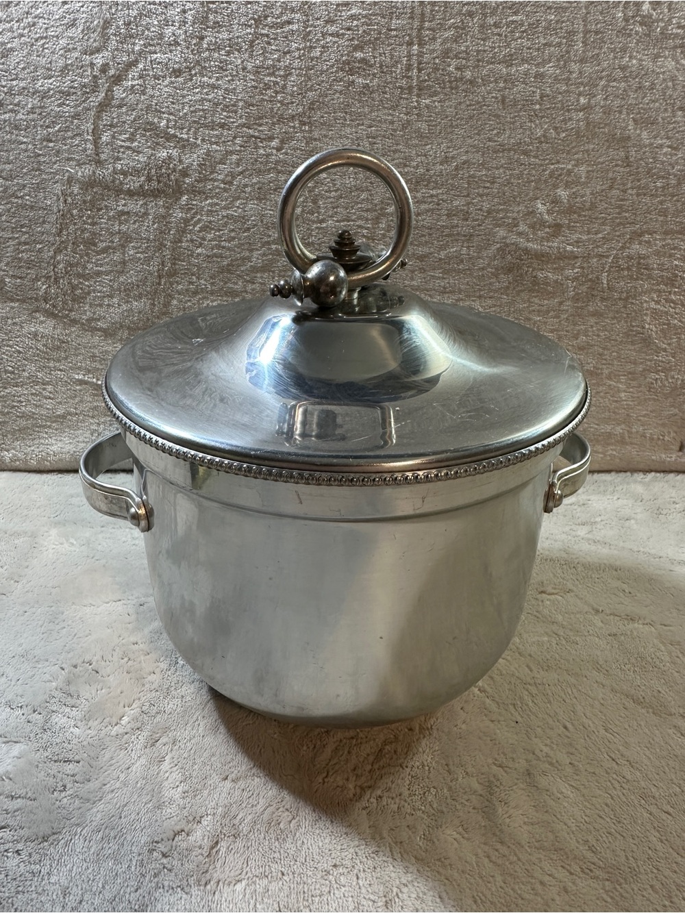 Polished Silver Ice Bucket with Lid and Side Handles
